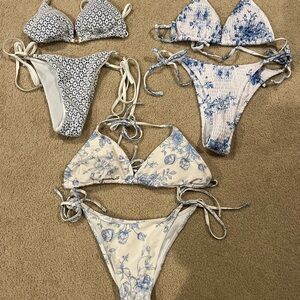 4 Blue and White Floral Bikini Bundle Set